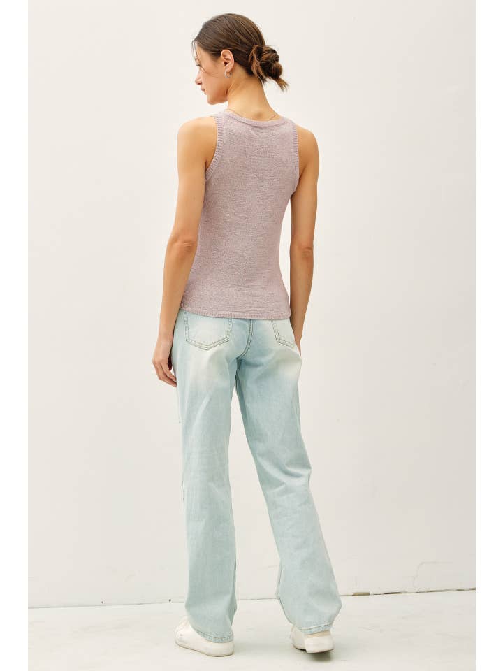 Be Cool Textured Knit Henley Tank in Lavender - Little Miss Muffin Children & Home