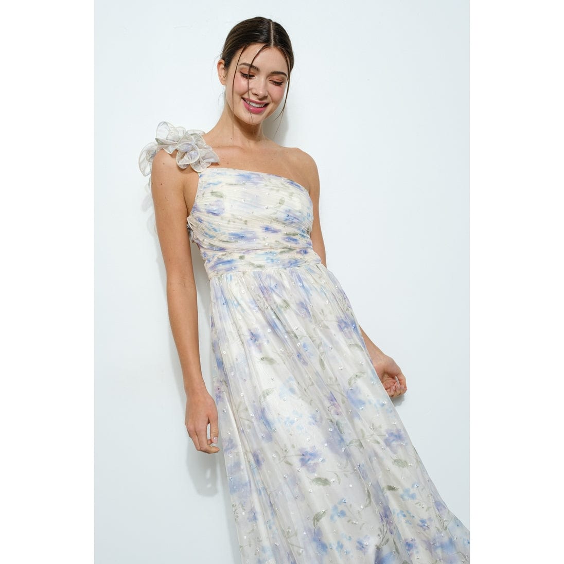 INA Floral One-Shoulder Lace Up Back Chiffon Maxi Dress - Little Miss Muffin Children & Home