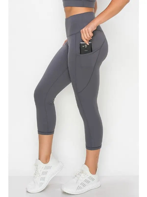 Yelete Super Soft Capri Leggings with Pockets in Charcoal - Little Miss Muffin Children & Home