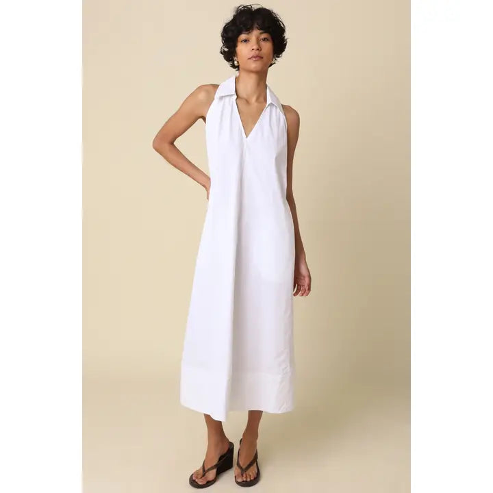Olivaceous Clara Collared A-Line Maxi Dress in White - Little Miss Muffin Children & Home