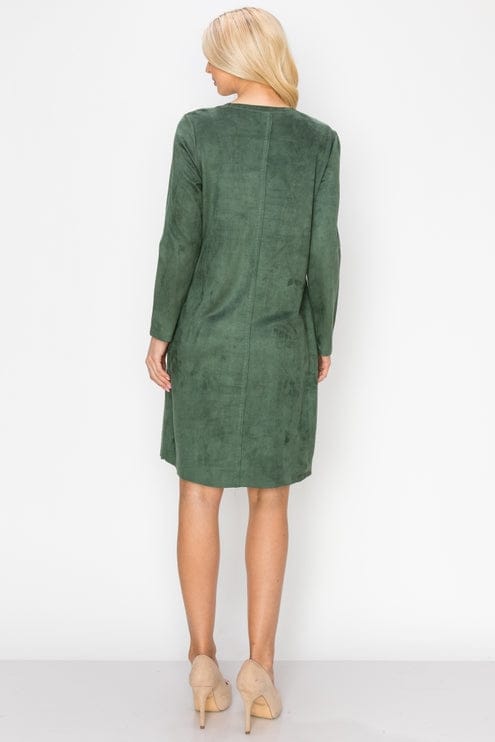 green suede long sleeve dress