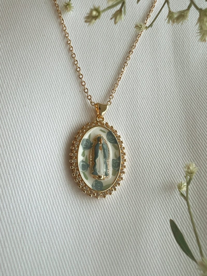 Harleigh Leonards Designs Mother Mary in Blue Roses Necklace - Little Miss Muffin Children & Home