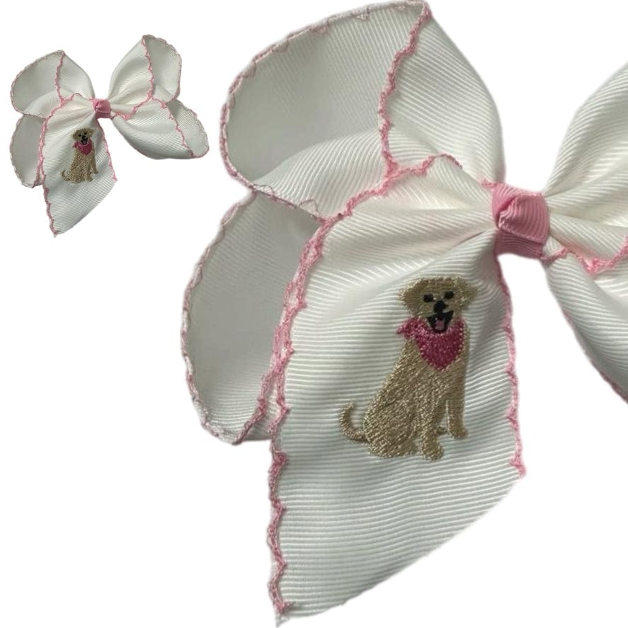 Just For Fun Threads Girl Dog Embroidered Moonstitch Hair Bow 5.5" - Little Miss Muffin Children & Home