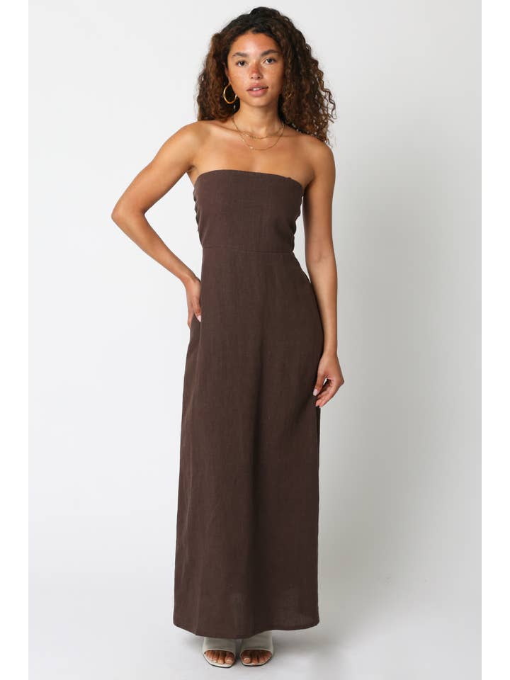 Irise Linen Maxi Dress in Brown