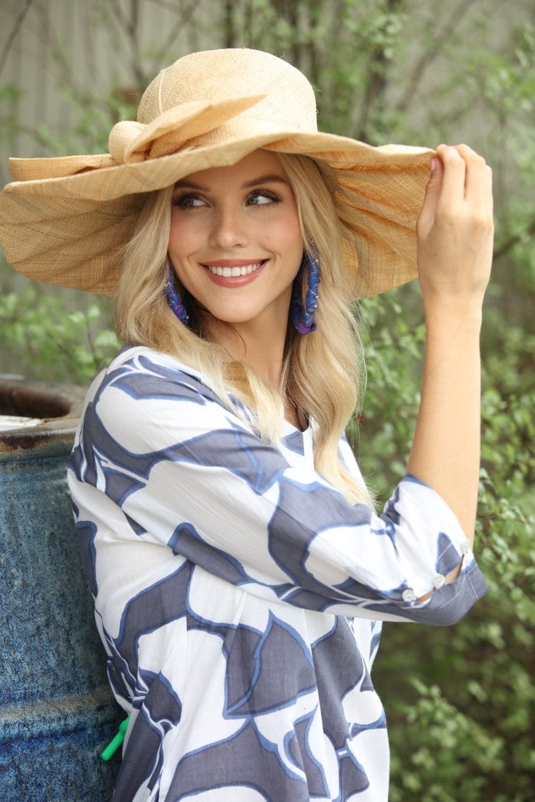 Shebobo Shebobo Natural 5" Brim Fan Pleated Straw Sun Hat with Big Bow - Little Miss Muffin Children & Home