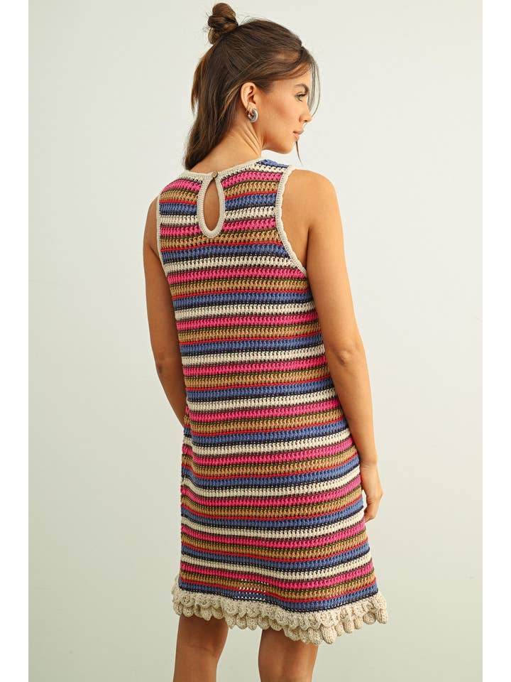 Miou Muse Multi Color Stripe Sleeveless Crochet Dress - Little Miss Muffin Children & Home