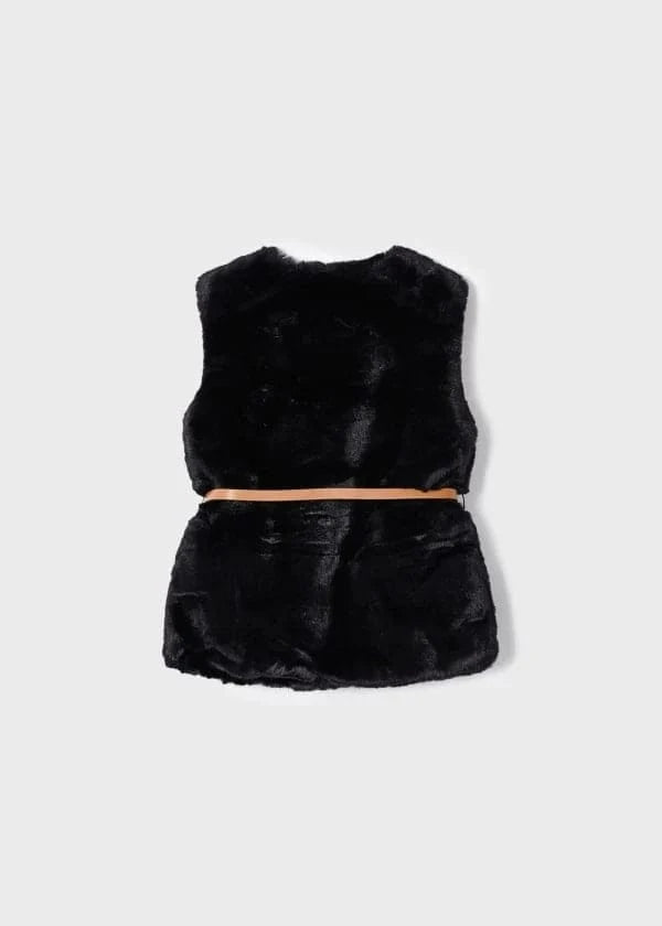 Mayoral Usa Inc Faux Fur Vest with Brown Belt in Black - Little Miss Muffin Children & Home
