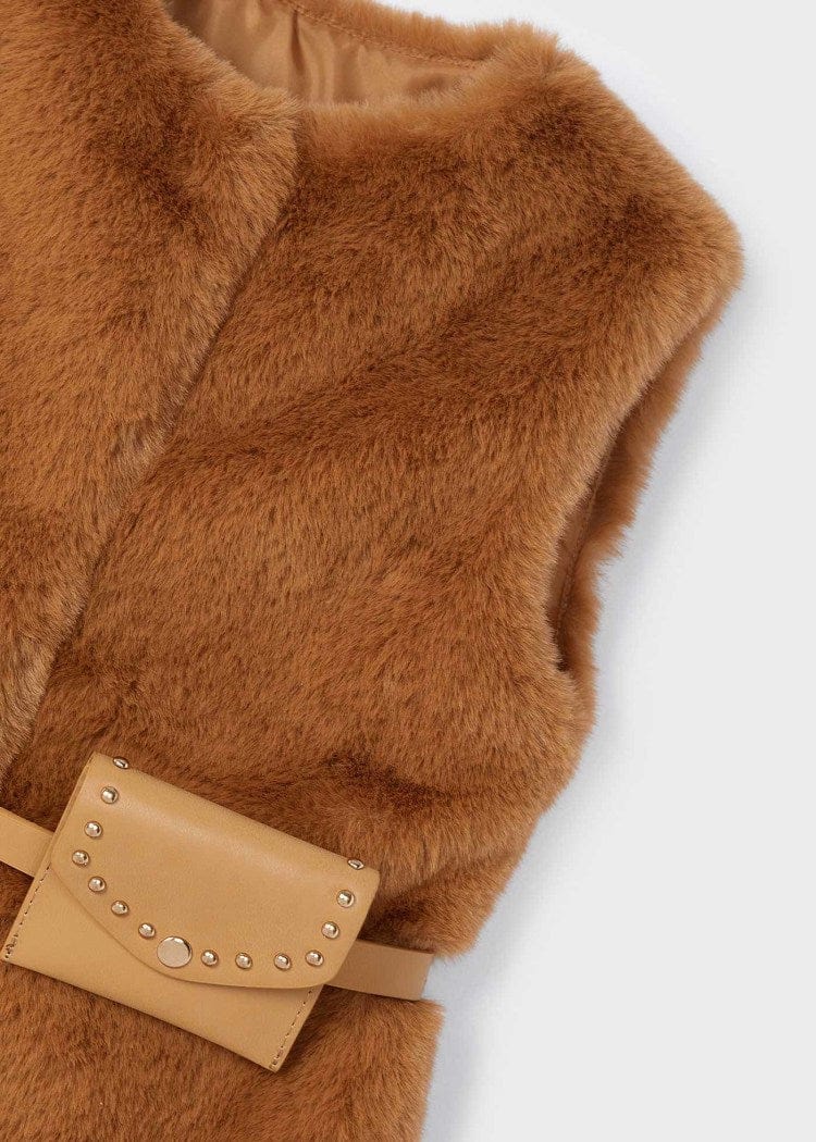 Mayoral Usa Inc Mayoral Faux-Fur Vest with Belt in Caramel for Girls - Little Miss Muffin Children & Home