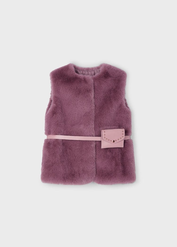 Mayoral Usa Inc Mayoral Faux-Fur Vest with Belt in Plum for Girls - Little Miss Muffin Children & Home