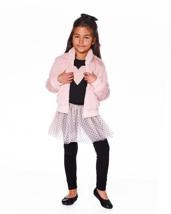 faux fur jacquard print jacket for girls