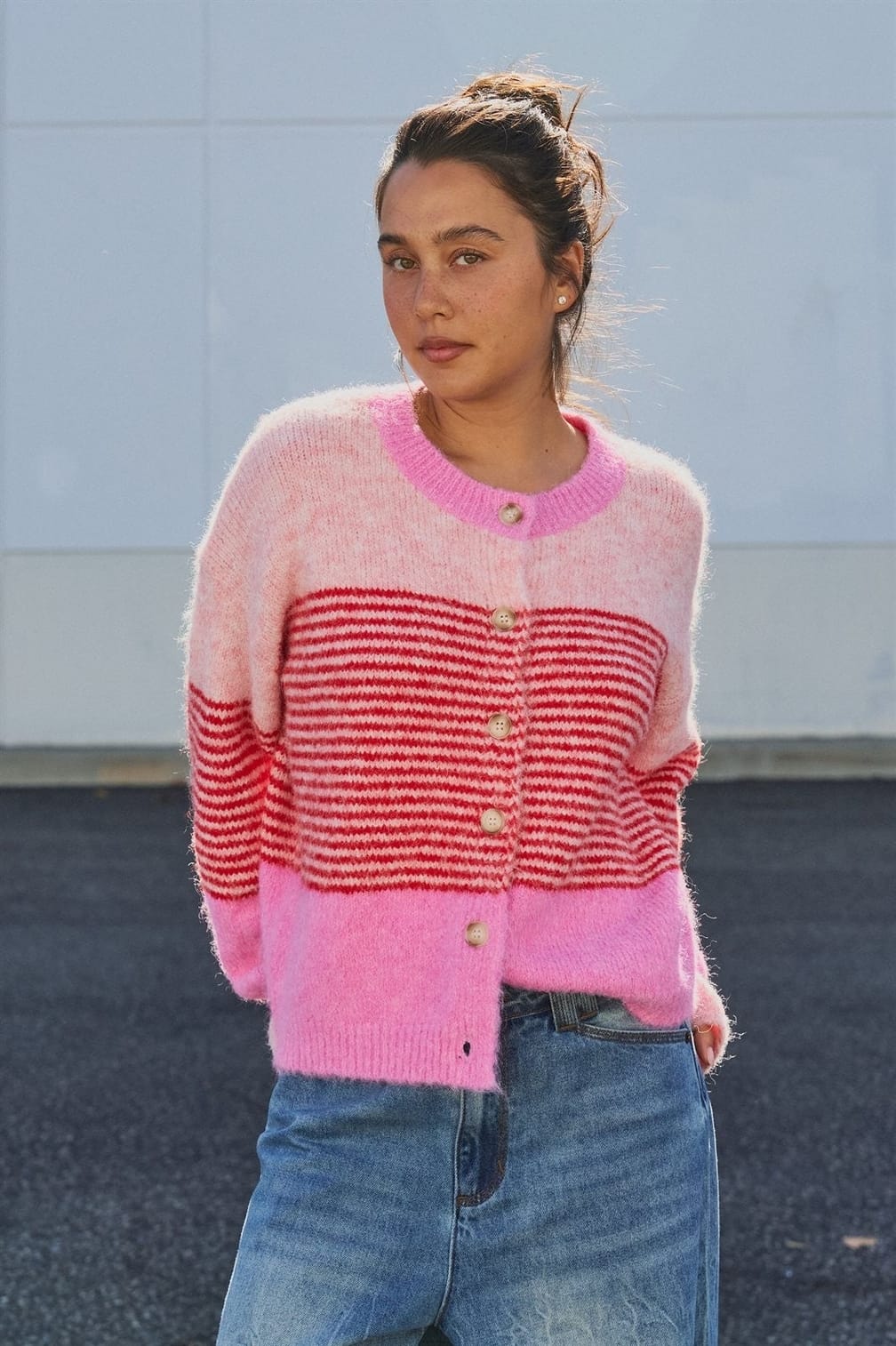 Urban Daizy Striped Fuzzy Knit Volume Sleeve Cardigan - Little Miss Muffin Children & Home