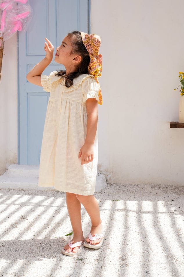 Soft Yellow Stripe Dress with Collar