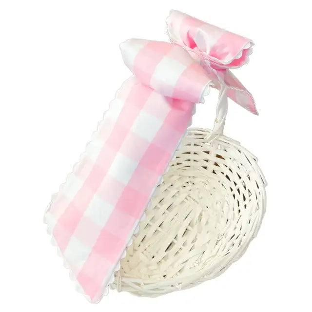 The Bow Next Door White Wicker Easter Basket with Pink Seersucker Liner and Bow - Little Miss Muffin Children & Home