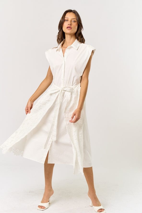 Lalavon Button-Down Belted Midi Dress with Lace Detail - Little Miss Muffin Children & Home