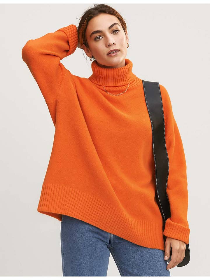 Sweetkama Orange Oversized Turtleneck Knit Sweater - Little Miss Muffin Children & Home