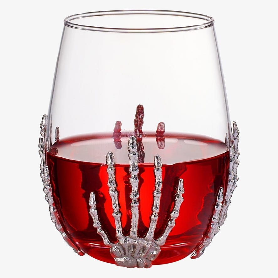 Skeleton hand stemless wine glass, 17 oz, Halloween barware
