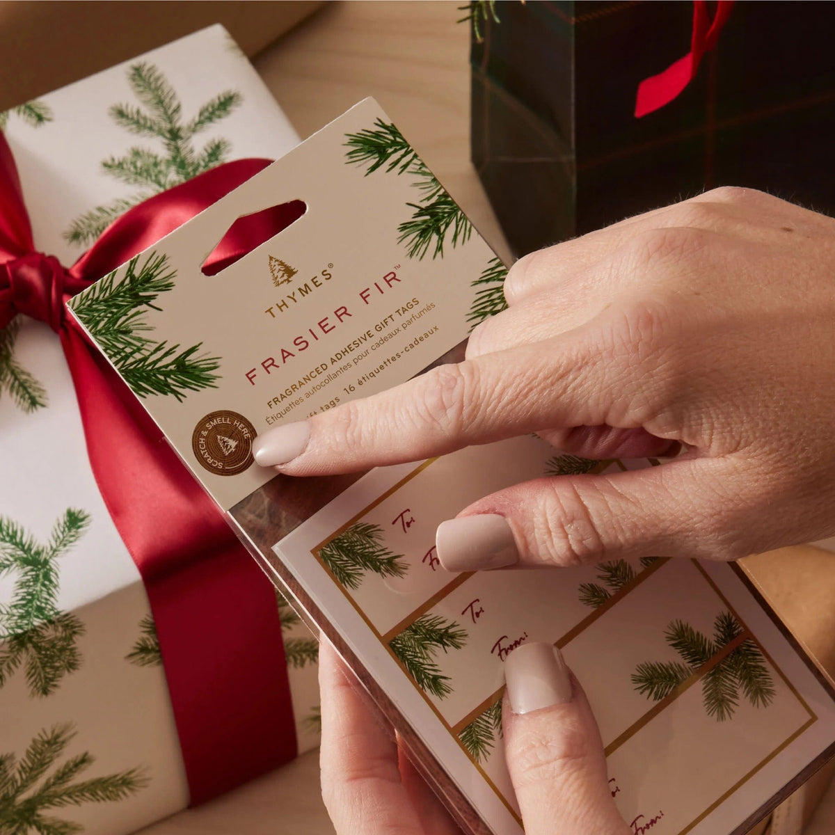 Thymes Frasier Fir Fragranced Adhesive Gift Tags, alternate view 2