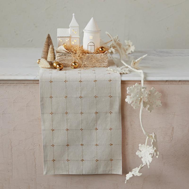 Creative Co-Op Creative Co-op Woven Cotton Table Runner, Cream Color with Metallic Gold Thread - Little Miss Muffin Children & Home