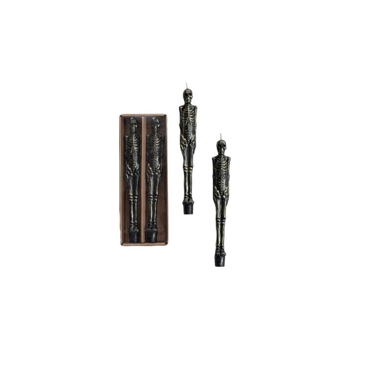 Creative Co-op Unscented Skeleton Shaped Taper Candles in Box, Black & Gold, Set of 2 - Little Miss Muffin Children & Home