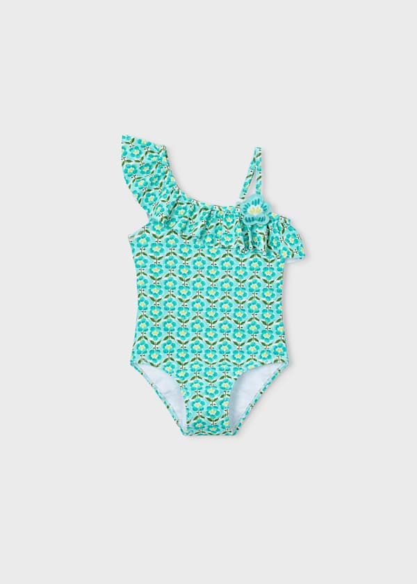 Asymmetrical Ruffle Swimsuit in Ocean