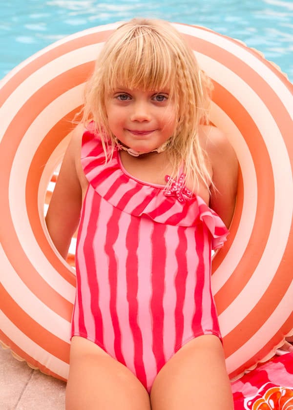 Asymmetrical Ruffle Swimsuit in Poppy