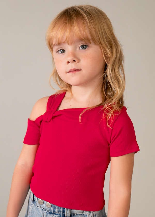 Asymmetric Neckline Short Sleeve T-Shirt in Persimmon