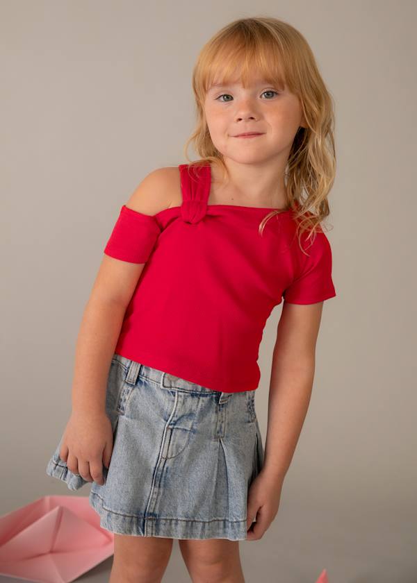 Asymmetric Neckline Short Sleeve T-Shirt in Persimmon