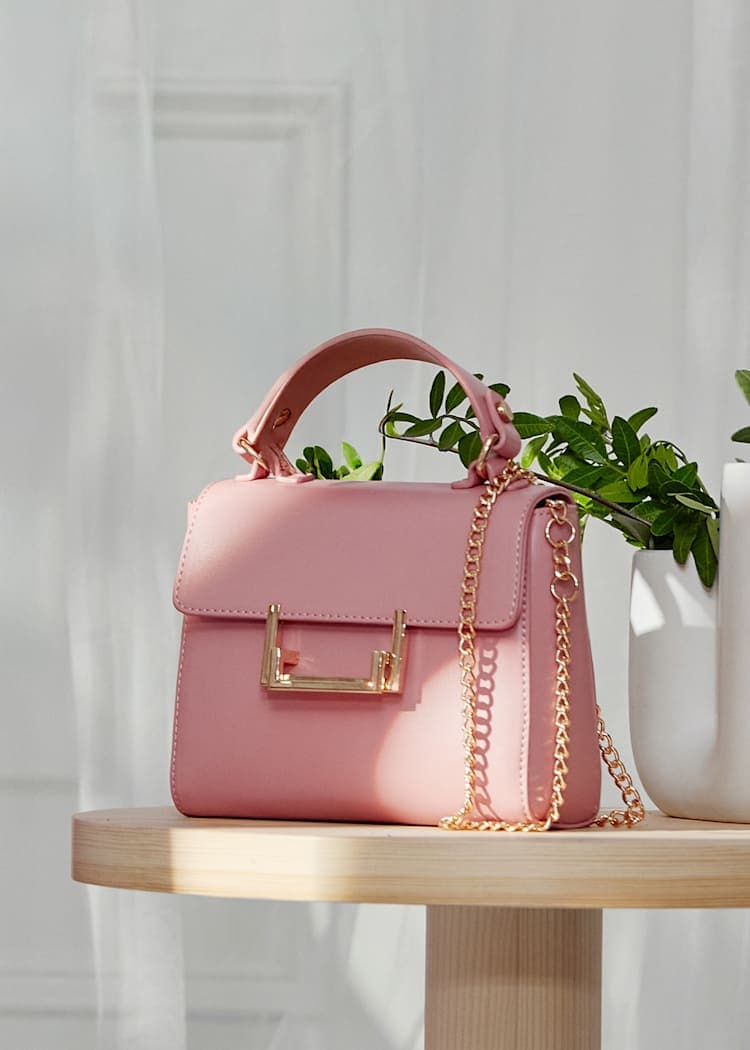 Pink Handbag with Gold Chain