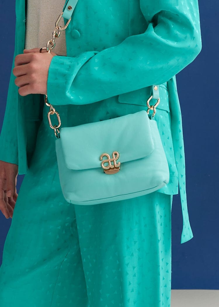 Abel & Lula Aqua Handbag with Gold Logo & Chain - Little Miss Muffin Children & Home