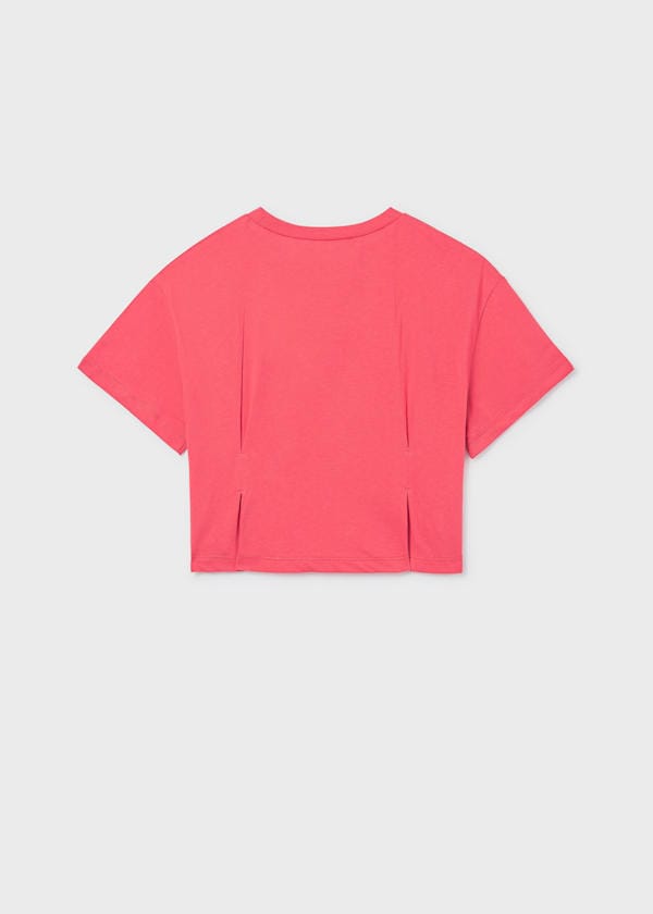 Bow Applique Short Sleeve Crop T-Shirt in Coral