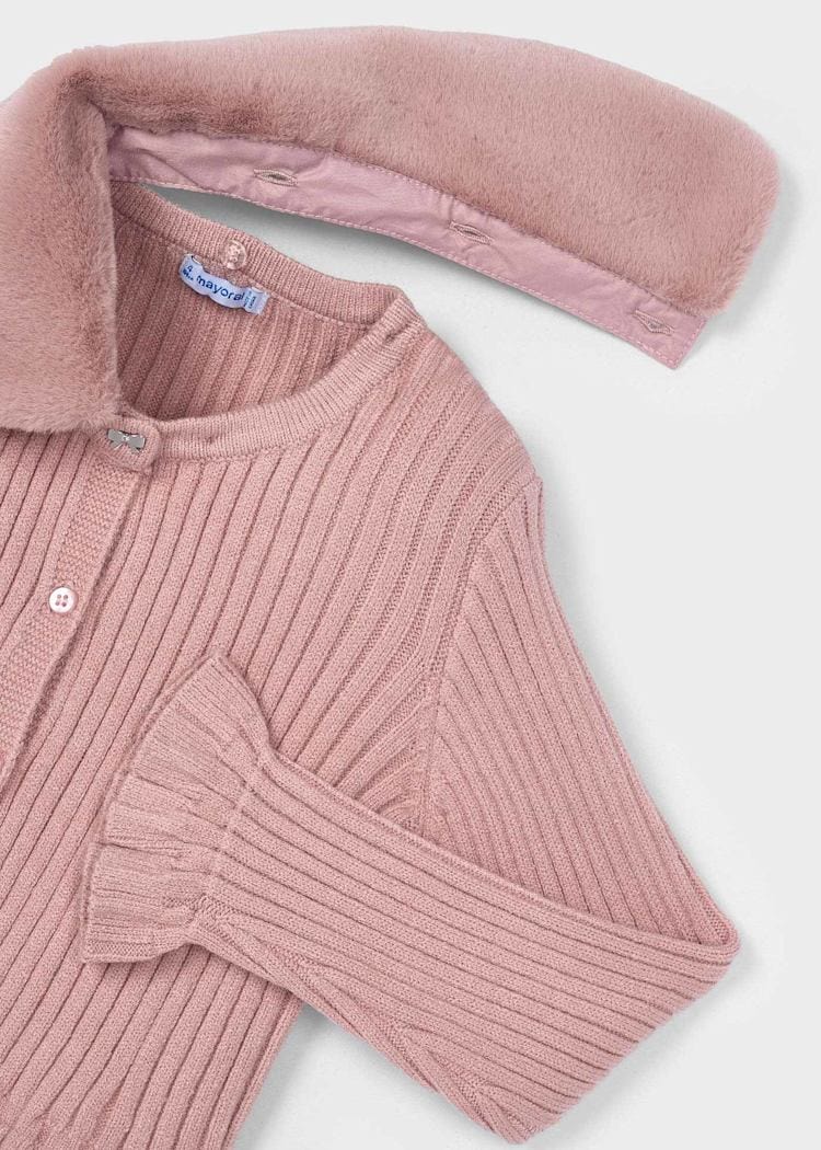 Mayoral Usa Inc Faux Fur Collar Cardigan in Makeup - Little Miss Muffin Children & Home