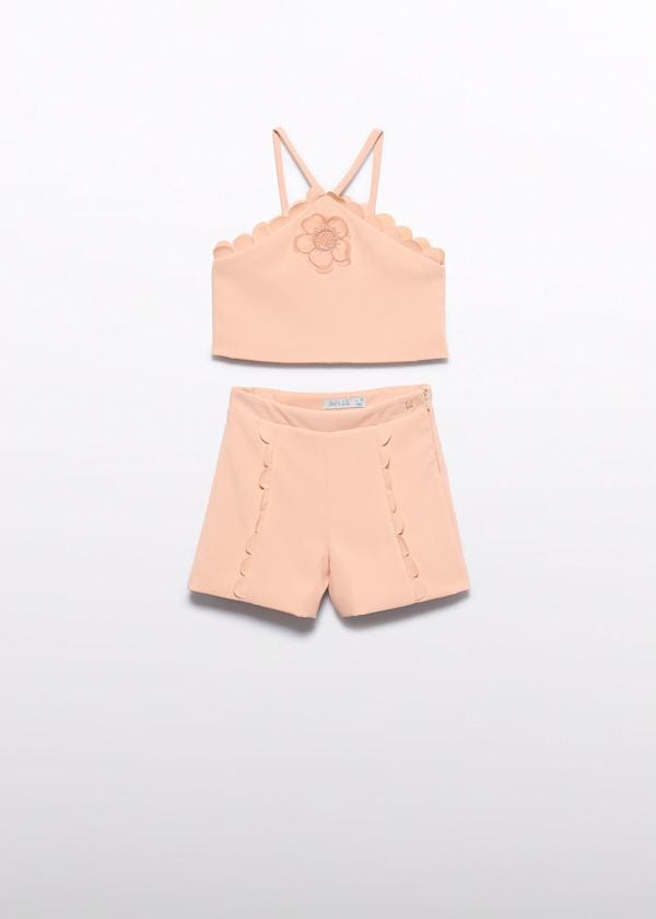 Scallop Trimmed Crepe Short Set