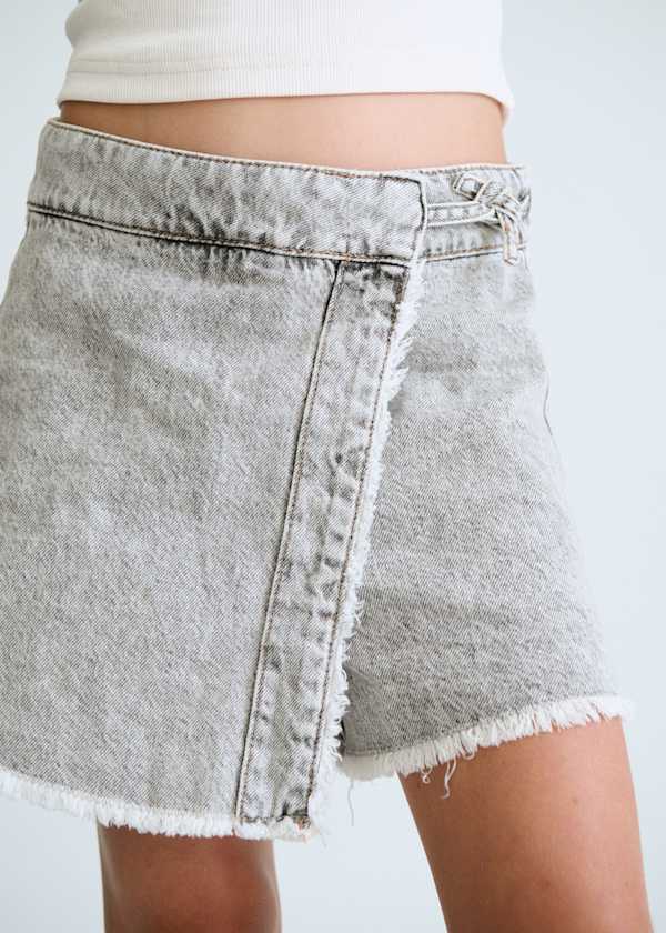Denim Wrap Skort in Grey