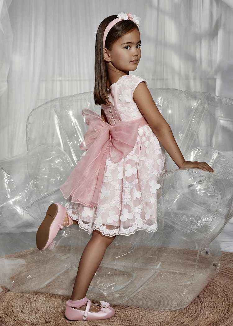 Abel & Lula Embroidered Organza Dress with Floral Appliques - Little Miss Muffin Children & Home