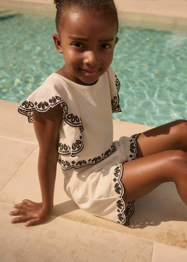 Flutter Sleeve Embroidered Scallop Trim Short Set