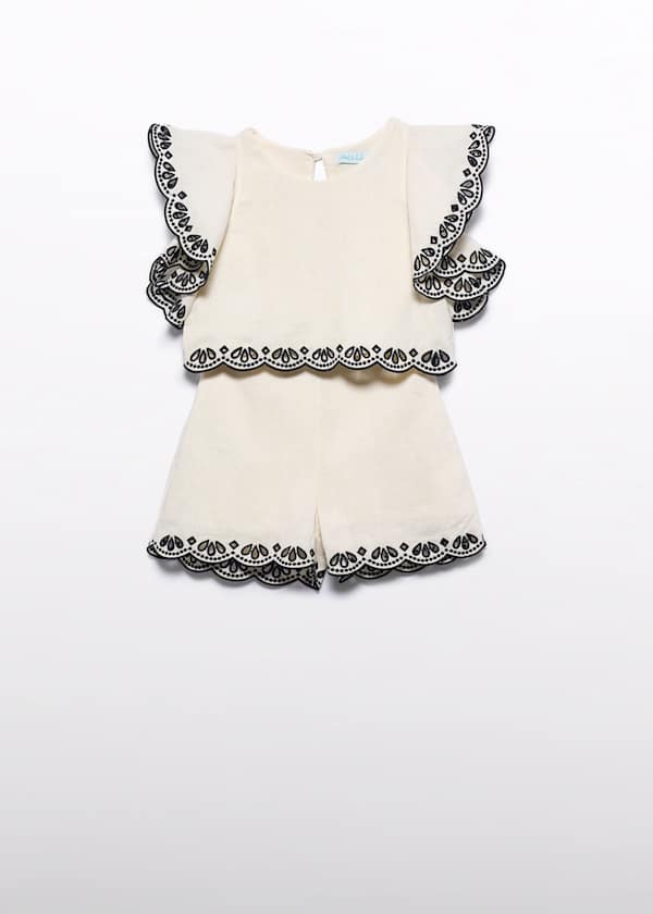 Flutter Sleeve Embroidered Scallop Trim Short Set