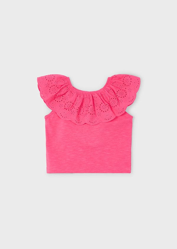 Mayoral Usa Inc Mayoral Eyelet Ruffle T-Shirt in Peony - Little Miss Muffin Children & Home