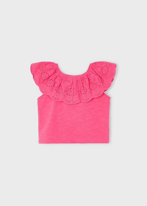 Mayoral Usa Inc Mayoral Eyelet Ruffle T-Shirt in Peony - Little Miss Muffin Children & Home