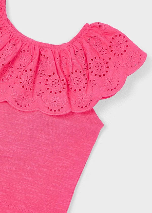 Mayoral Usa Inc Mayoral Eyelet Ruffle T-Shirt in Peony - Little Miss Muffin Children & Home
