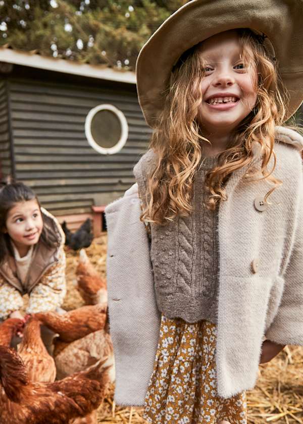 girls tan faux fur collar peacoat