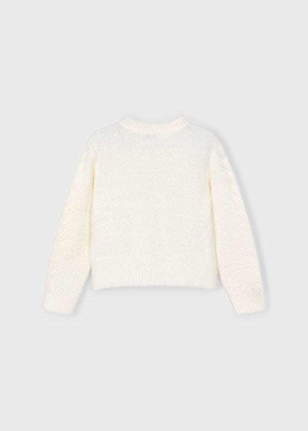 girls fuzzy round neck knit sweater