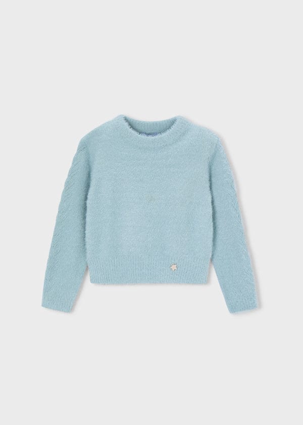 blue fuzzy sweater
