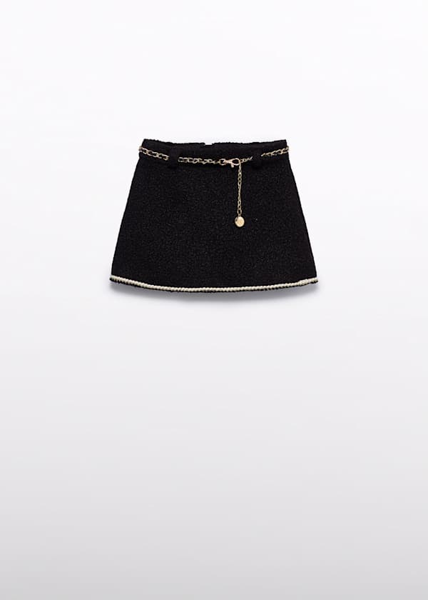 Faux Shearling Skirt with Chain Belt