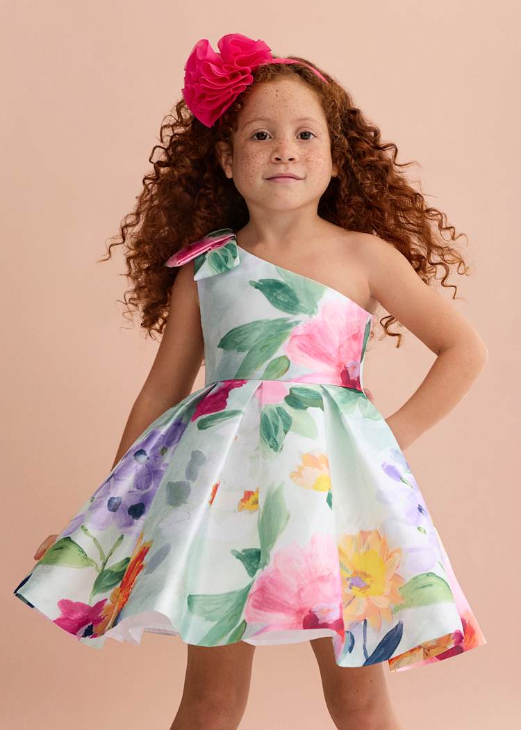 Abel & Lula Floral Mikado One Shoulder Dress - Little Miss Muffin Children & Home
