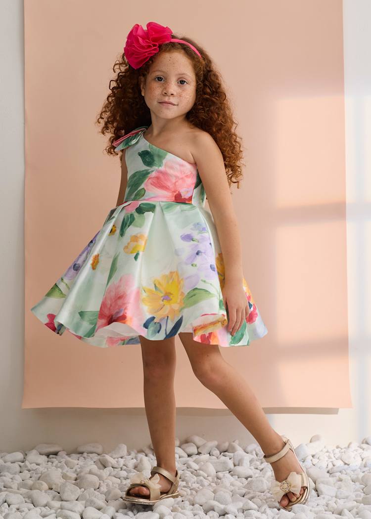 Abel & Lula Floral Mikado One Shoulder Dress - Little Miss Muffin Children & Home
