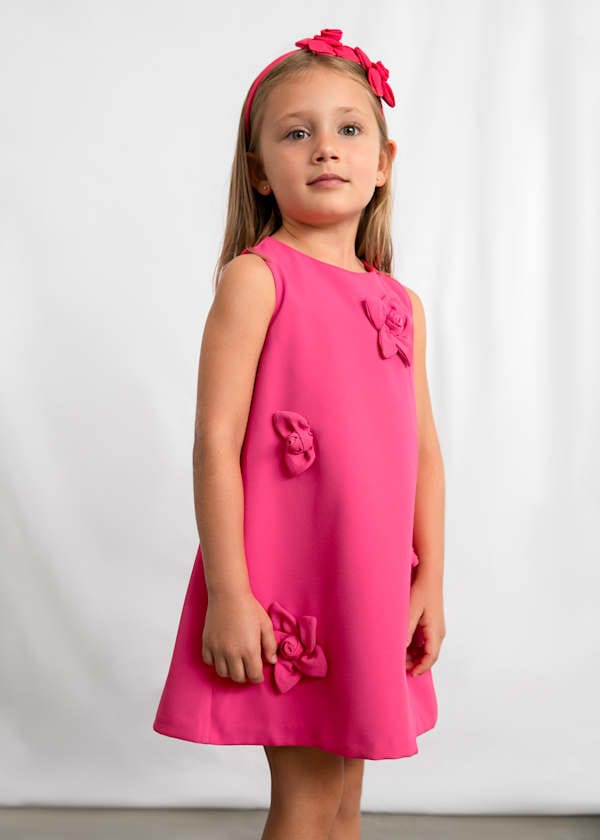 Mayoral Usa Inc Floral Applique Crepe Dress in Carnation - Little Miss Muffin Children & Home