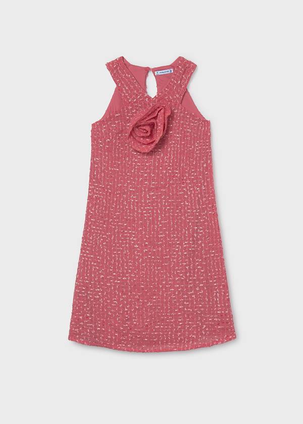 Mayoral Usa Inc Flower Applique A-Line Dress in Coral - Little Miss Muffin Children & Home