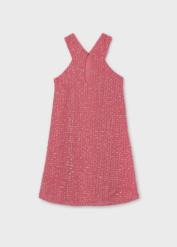 Flower Applique A-Line Dress in Coral