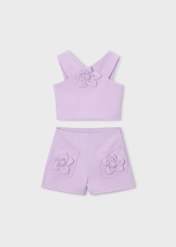 Mayoral Usa Inc Flower Applique Halter Top & Shorts Set in Mauve - Little Miss Muffin Children & Home
