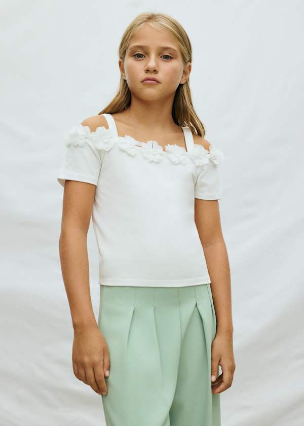 Mayoral Usa Inc Flower Applique Off Shoulder T-Shirt - Little Miss Muffin Children & Home